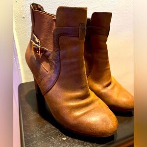 Brown Leather Booties, Tall Heel, 9.5W